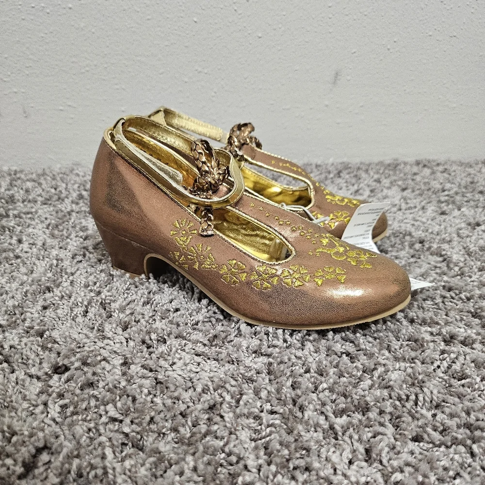 Disney Elena of Avalor Girls Dress Shoes Gold Embroidered Princess Heels Size 13